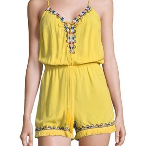 Pia Pauro Pants - PIA PAURO Blazing Yellow Embroidered ROMPER Pia Pauro Pants - PIA PAURO Blazing Yellow Embroidered ROMPER